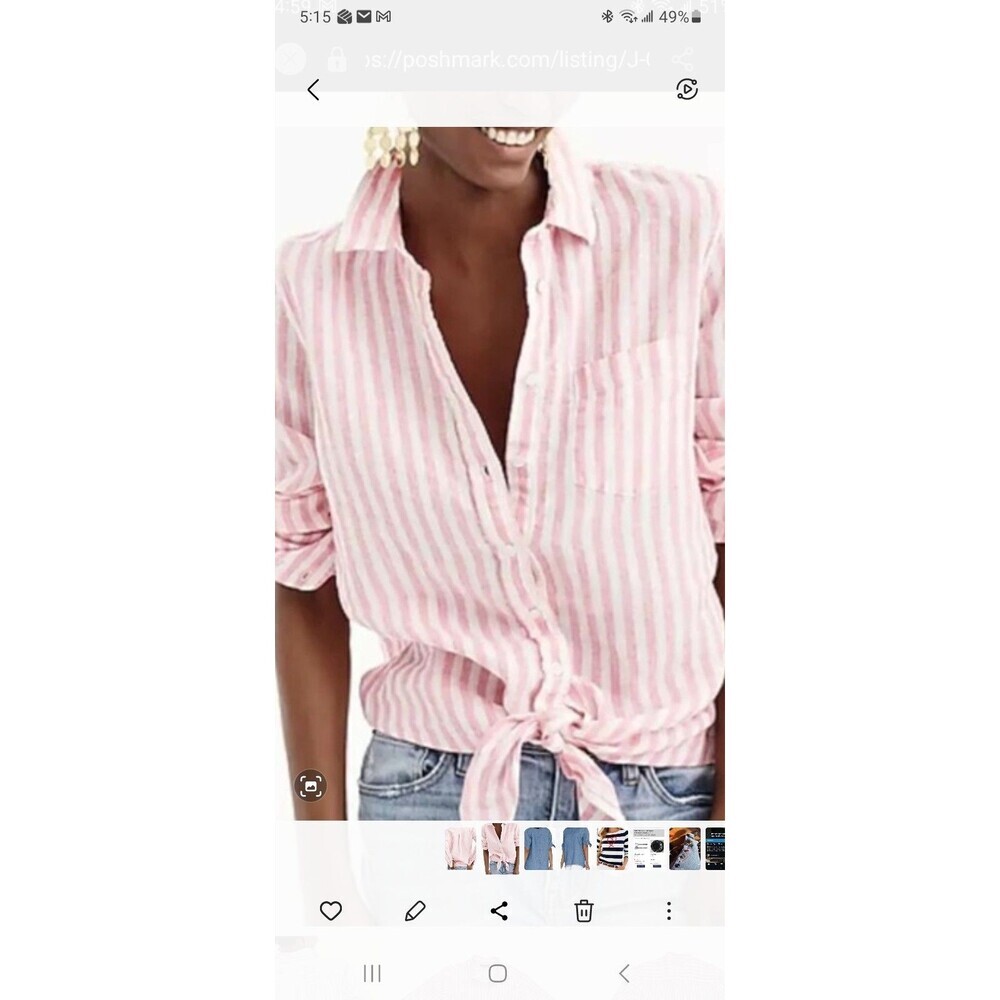 J. Crew pink striped tie front linen blouse 6 buttonfront shirt preppy Valentine